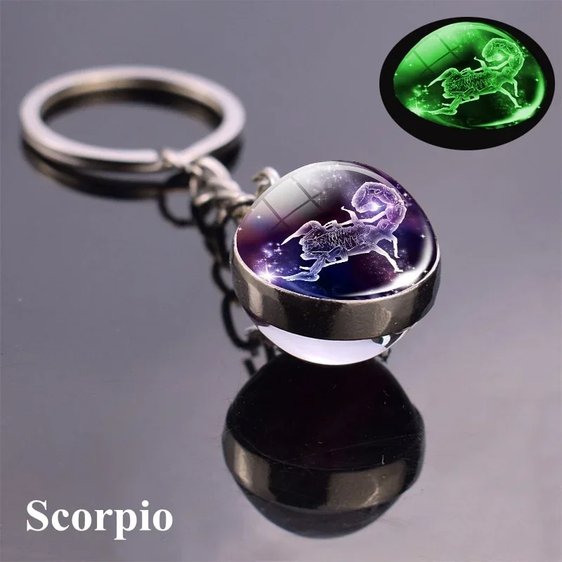 (escorpio) Llavero Con Bola De Cristal Brillante De Doble Cara Con Los 12 Signos Del Zodiaco