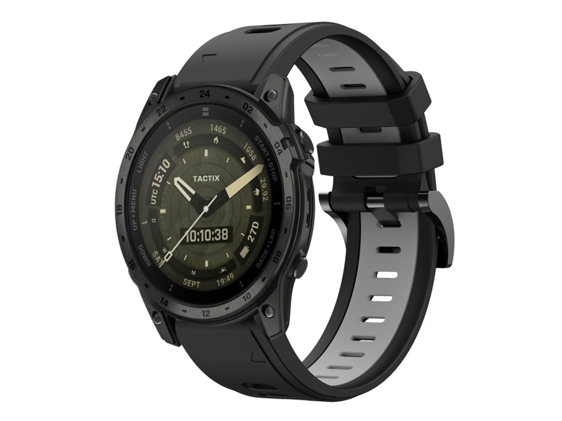 Bracelete Para Garmin Tactix 7 Amoled - Silicone Esportivo - Duas Cores (26mm) Preto + Cinza