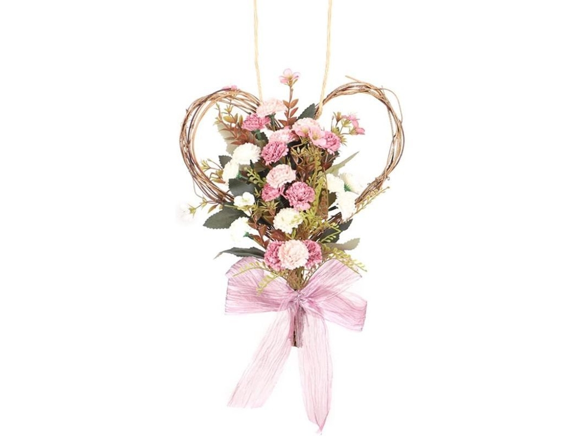 Guirlanda de Flores Artificiais Coração 2025 com Cravos Rosa para Decoração de Parede