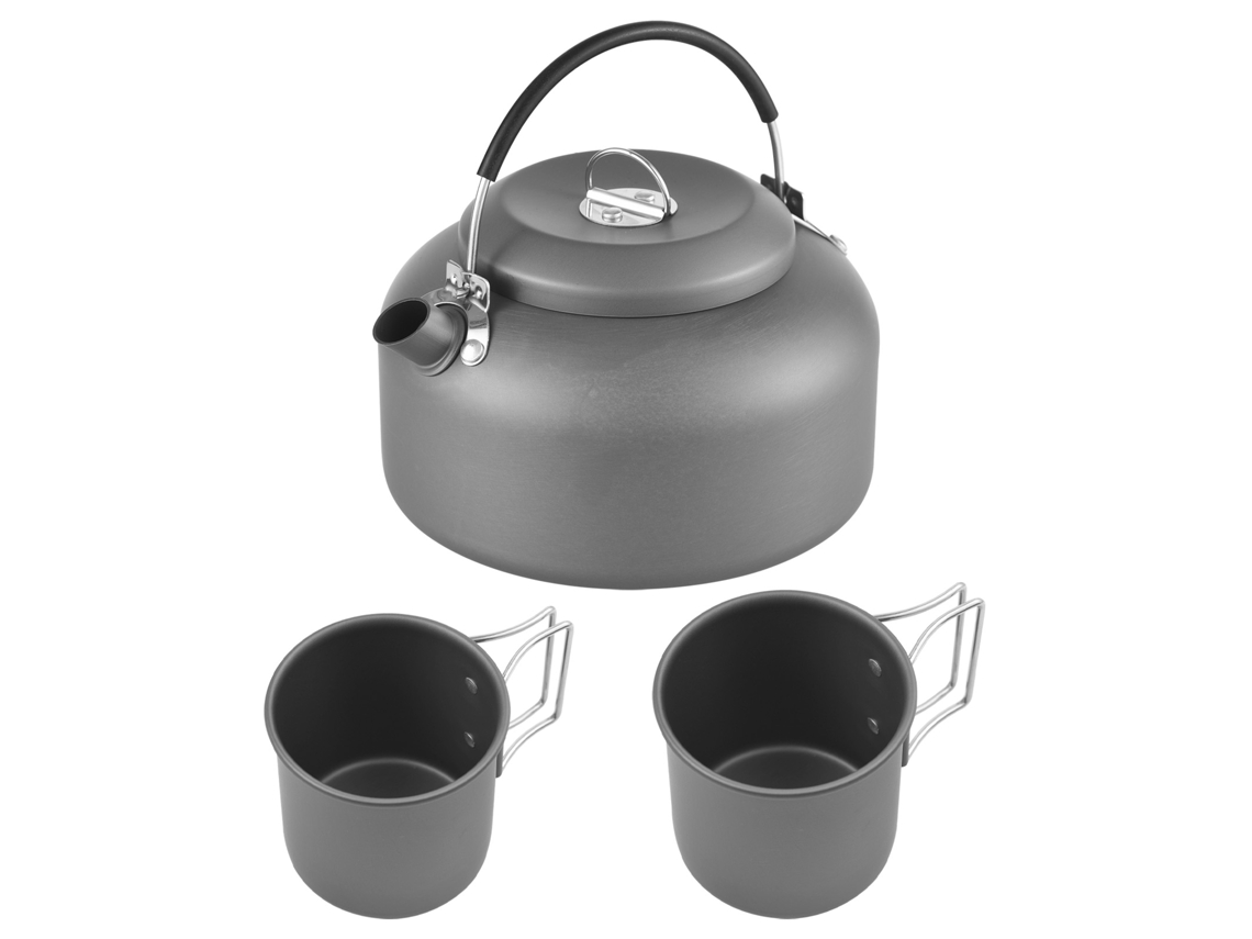 Hervidor De Camping De 1,4 L Con Vasos Metálicos De 450 Ml Y 250 Ml Para Hervir Agua, Estilo Mochilero, Aluminio Anodizado.