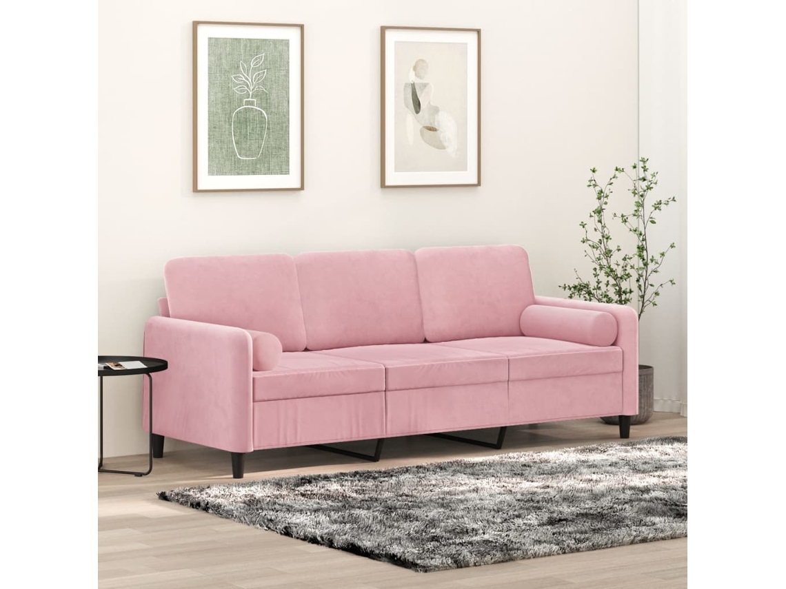 Sofá De 3 Plazas Con Cojines Terciopelo Rosa 180 Cm