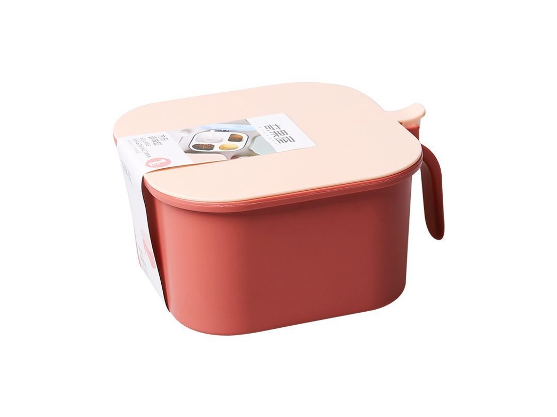 Juego de 2 cajas cuadradas para atemperar especias de la marca Rebe, con 4 recipientes y 4 compartimentos para pimienta, sal, azúcar y especias, en color rosa y azul.