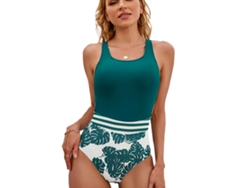 Traje de baño de una pieza estampado verde con escote en U, XXL