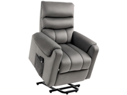 Sillón reclinable eléctrico con reposapiés acolchado y mando a distancia en tejido gris con aspecto de terciopelo.