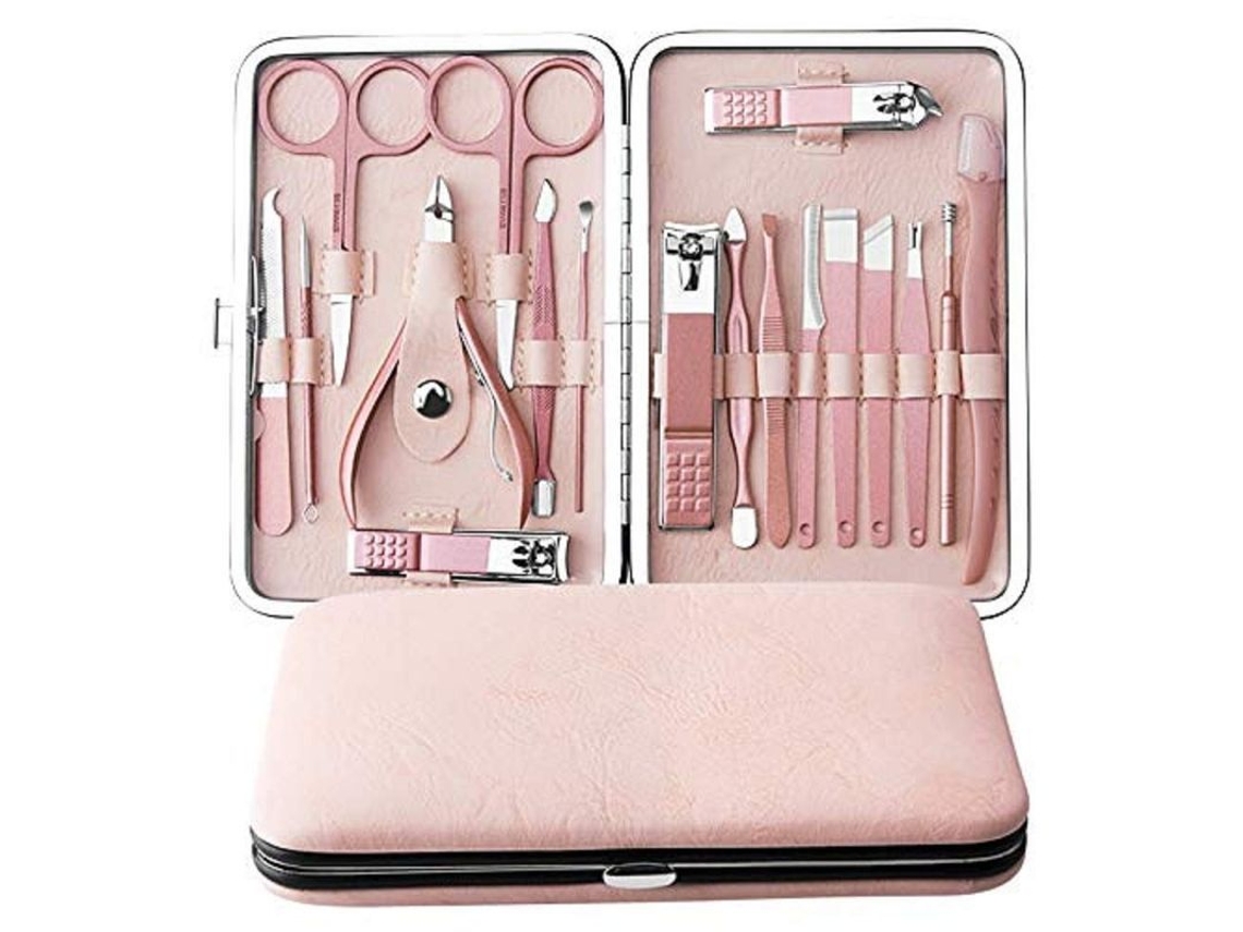 Kit De Manicura Y Pedicura 18 En 1 De Acero Inoxidable Con Tijeras Para El Cabello Y Bolsa De Cuero Portátil.