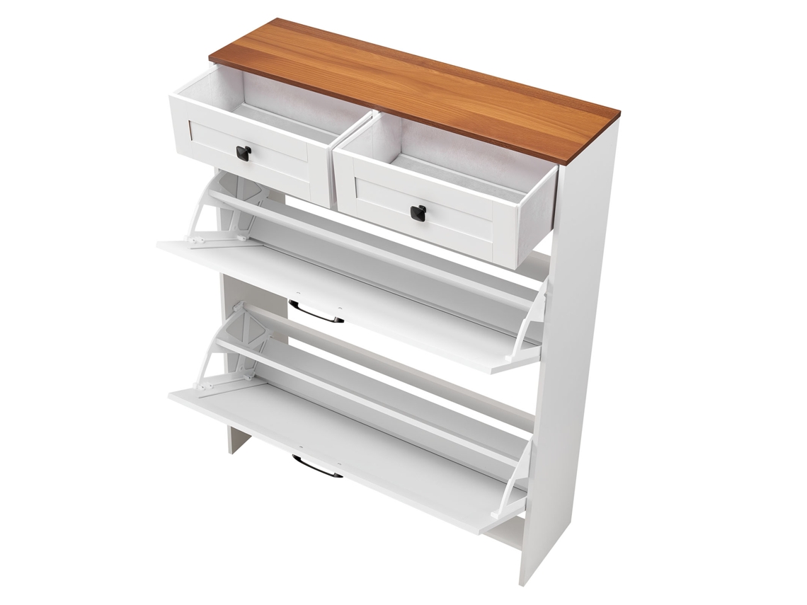 Zapatero Succebuy con 2 puertas y 2 cajones, 800 x 240 x 1050 mm, blanco y nogal