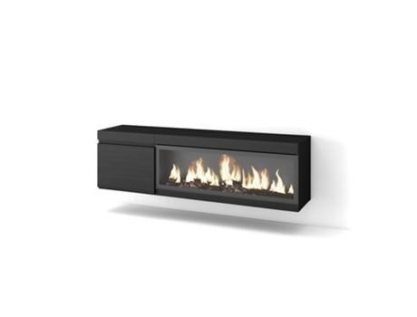 Mueble TV, Televisión, 160, Para TV hasta 65, Chimenea eléctrica XXL, Colgado, Suspendido, Negro SKRAUT HOME