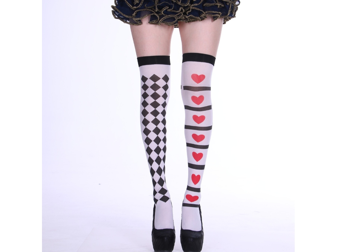 Calcetines de fiesta de Halloween para disfraz con flor de póker, talla única (estampado de cinta blanca)