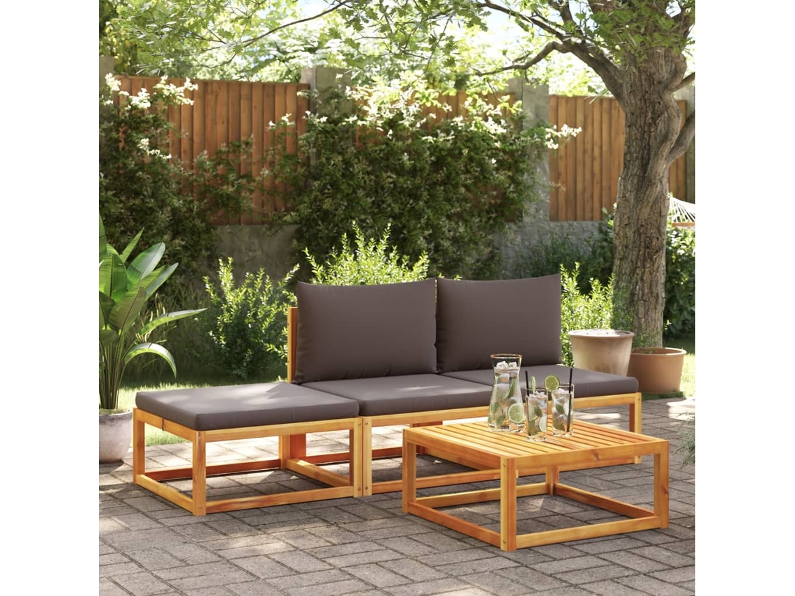 Conjunto de sofá de jardín de 4 piezas con cojines de madera maciza de acacia, Dkd Home Decor