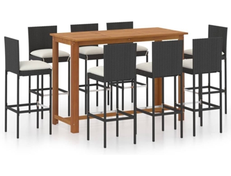 Conjunto 9 Conjunto de bar para jardín VIDAXL con cojines negro