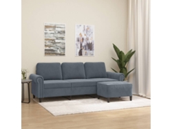 Sofá de 3 plazas con reposapiés, 180 cm, terciopelo gris oscuro, DKD HOME DECOR