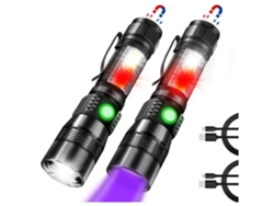 Linterna LED UV negra con luz roja, 1200 lúmenes, magnética, con luz lateral, COB, 7 modos de zoom, paquete de 2, color negro, Yunzii
