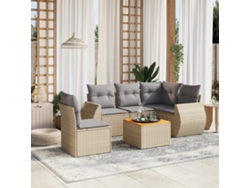 Conjunto de sofá de jardín de 6 piezas con cojines, mimbre sintético beige, Dkd Home Decor