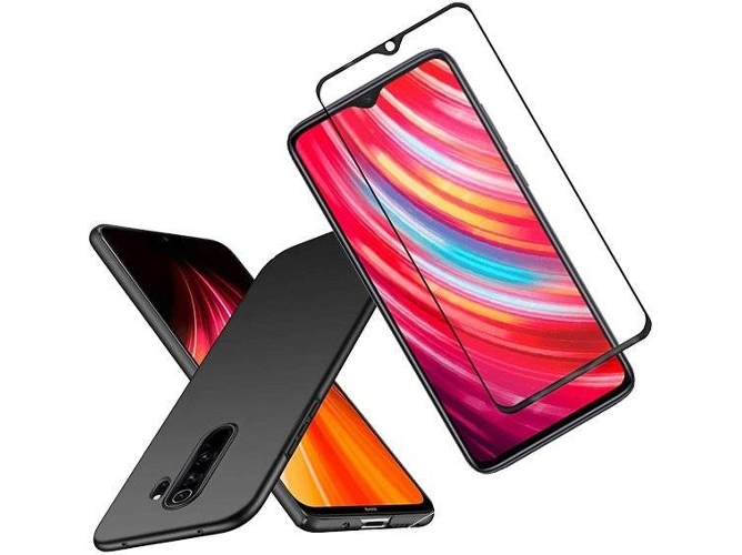 Kit Carcasa y Protector de Cristal 5D Full CoverXiaomi Redmi Note 8 Pro SlimShield Negro