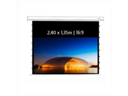 Pantalla de proyección motorizada tensionada 2,40 x 1,35 m, formato 16:9, Wi-Fi, carcasa blanca