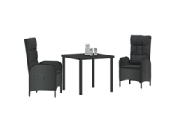 Juego de comedor de jardín de 3 piezas de ratán negro PE Wsd317785 Lovely Home