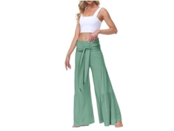 2026-pantalones De Pijama De Pierna Ancha Para Mujer De Cintura Alta Con Cinturón Nudo Para Yoga Y Playa M Verde Menta