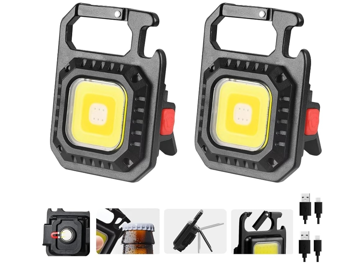 Linterna de trabajo recargable Yunzii con llavero, linterna LED para camping, 2 unidades, minilinterna COB, 7 modos de luz, multifuncional, color negro