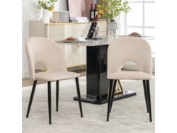 Juego De 2 Sillas De Comedor De Terciopelo Con Diseño De Diamante Y Estructura Metálica Beige.
