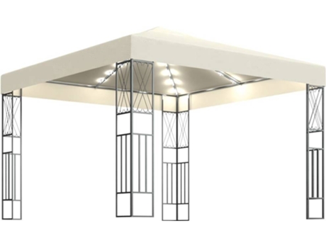 vidaXL Cenador con tira de luces LED 3x3 m tela color crema
