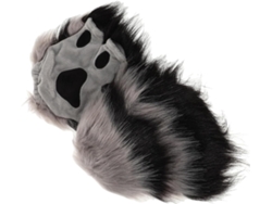 Manoplas Sin Dedos De Piel Sintética Gris Y Negra, Con Patas De Gato De Peluche Realistas.