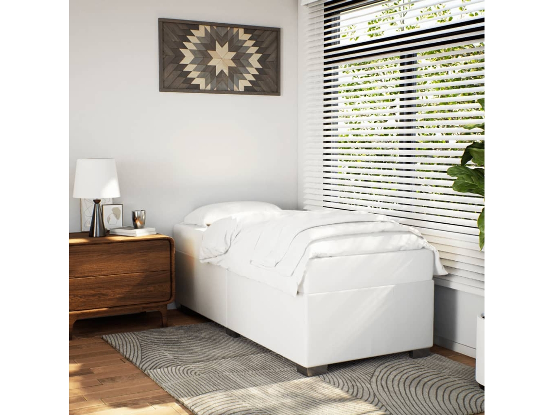 Estructura De Cama Sin Colchón Cuero Sintético Blanco 100x200cm