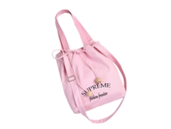 Elegante Bolso De Lona Con Cordón Ajustable Y Cuentas De Madera, Gran Capacidad Para Uso Informal.