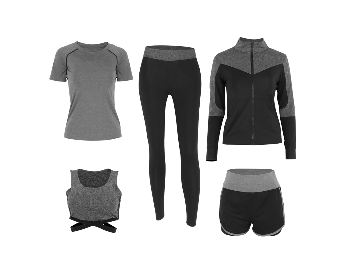 Conjunto Casual De Yoga De 5 Piezas Para Mujer, Ropa Cómoda Para El Gimnasio (gris)
