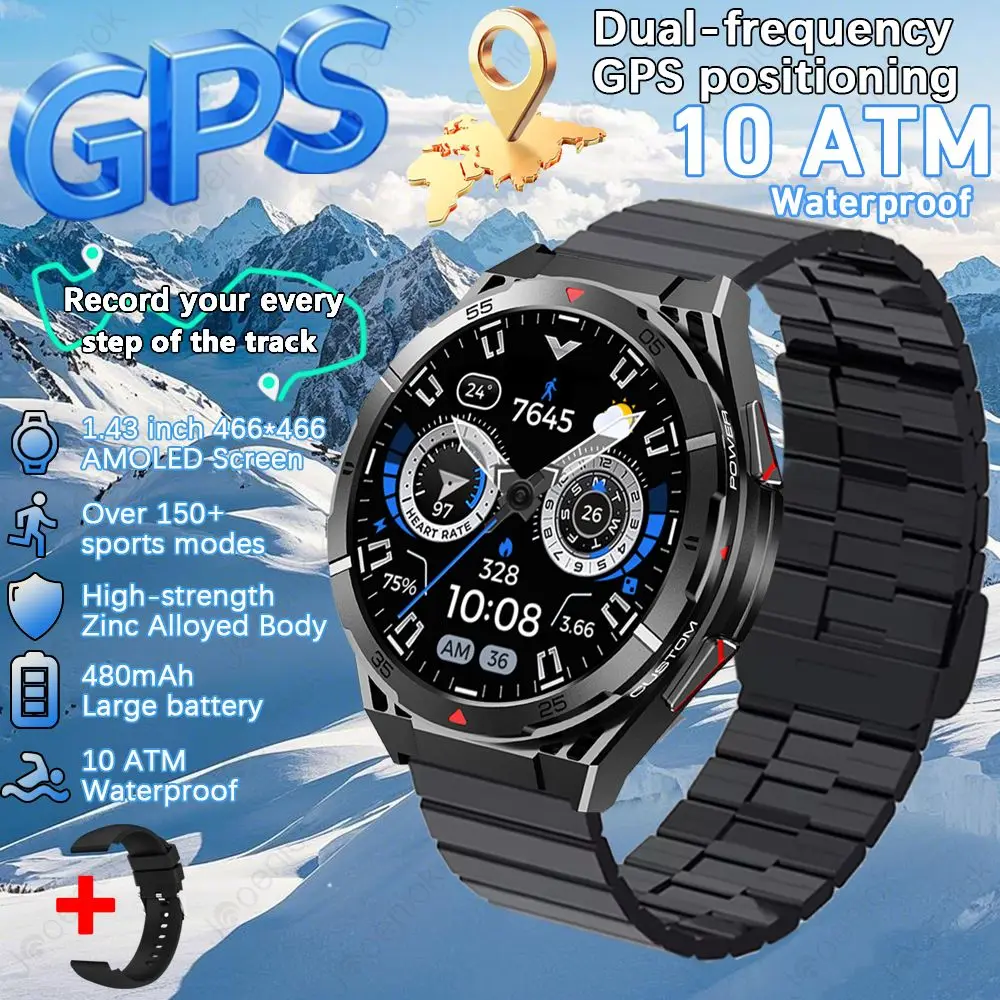 Reloj inteligente MDUG con GPS, llamadas Bluetooth, brújula, barómetro, múltiples modos deportivos, acero negro.