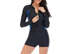 Traje De Baño Entero Manga Larga Rash Guard Para Mujer Surf Buceo Uv Rápido Secado L Black 0386