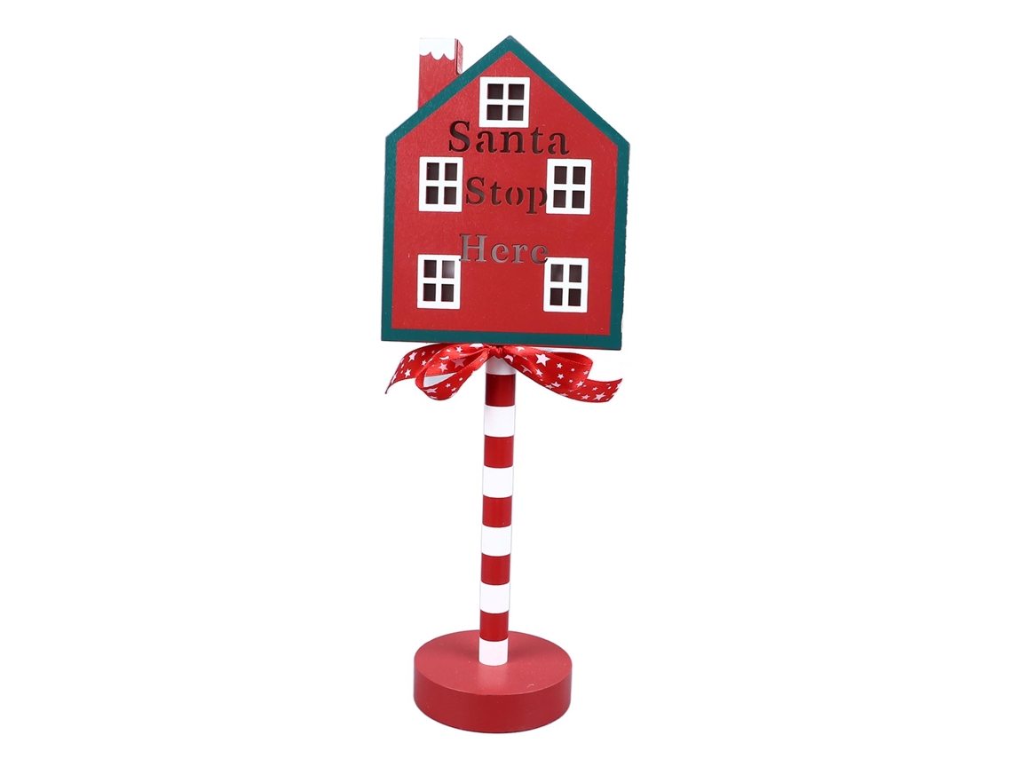 Adorno "christmas Stop Here" Con Led, Metal Y Madera Maciza, Remate Para Árbol De Navidad 11,3x8x33cm