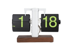 Reloj mecánico retro Baok de 12 horas con números grandes, base de madera, bisel blanco mate y esfera verde para sala de estar.