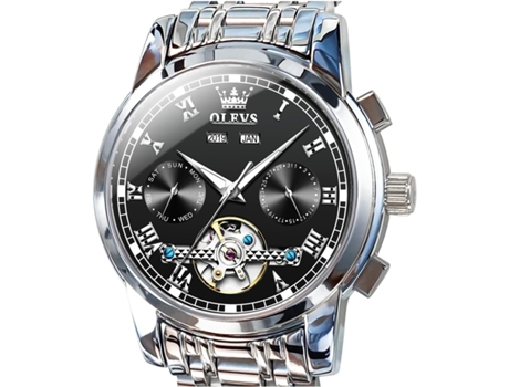 VEANXIN Reloj Tourbillon mecánico automático de acero inoxidable resistente al agua y luminoso para hombre(negro)