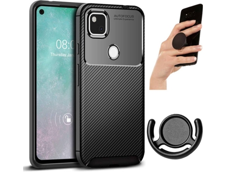 Carcasa, Soporte y Popsocket Google pixel 4A Rugged Carbon Negro