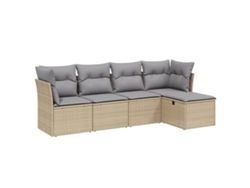 Conjunto 5 de sofás jardín con cojines beige mezcla VIDAXL ratán PE
