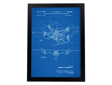 Póster NACNIC con Patente de Dron Helicoptero. con Diseño de Patente Antigua