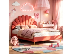 Cama Acolchada Para Niñas, Infantil Doble De 140 X 200, Cama Doble, Para Niños Y Adolescentes, Cabecero Con Forma De Pétalos
