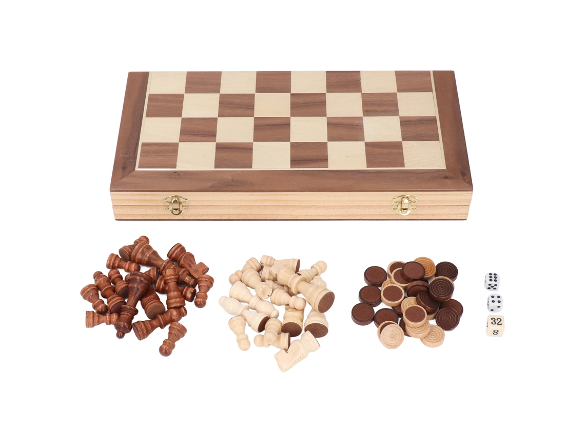 2026-juego De Ajedrez De Madera Grande 3 En 1 Plegable Portátil Tablero Ajedrez Damas Para Niños Adultos