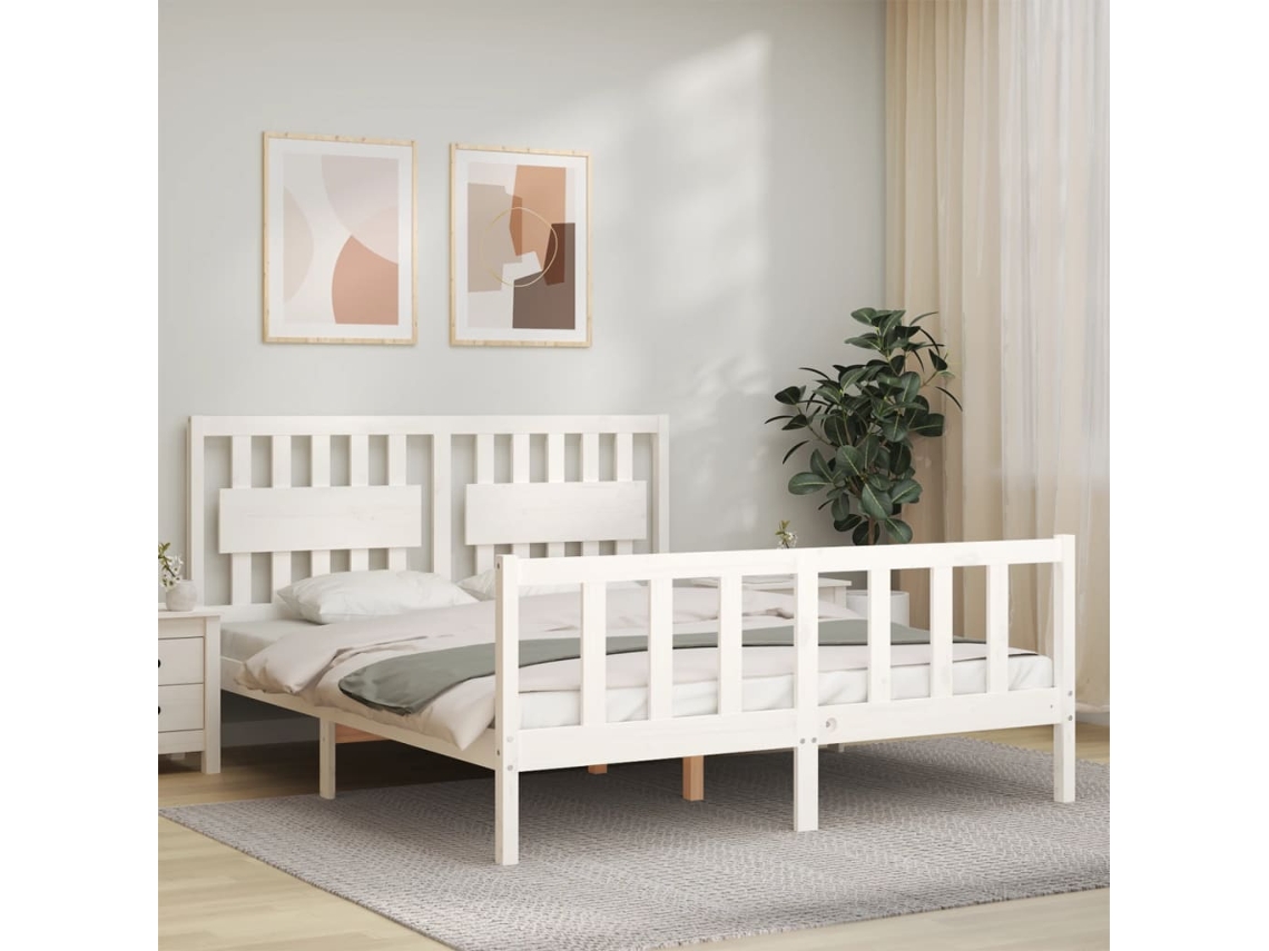 Marco de Cama con Cabecero Madera Blanco (160x200cm)