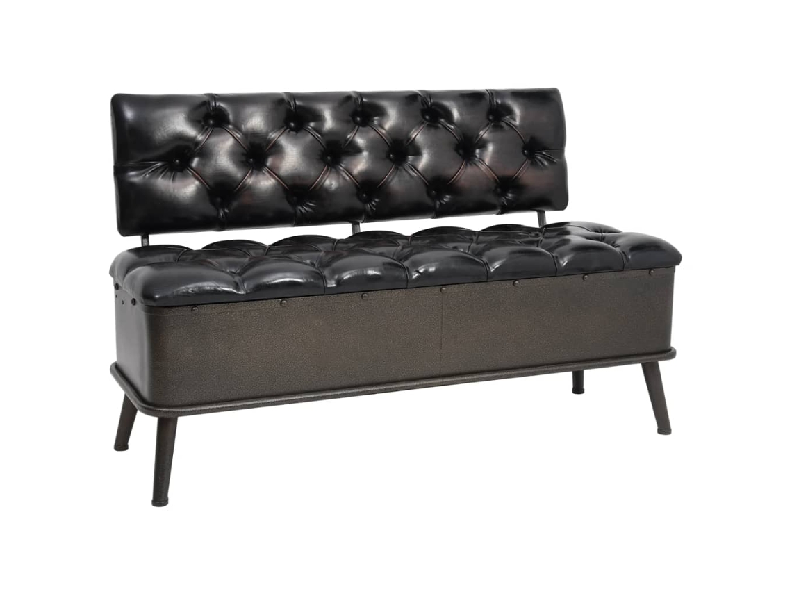 Lovely Home Banco de Ordenación con Respaldo 110 Cm Cuero Artificial Negro