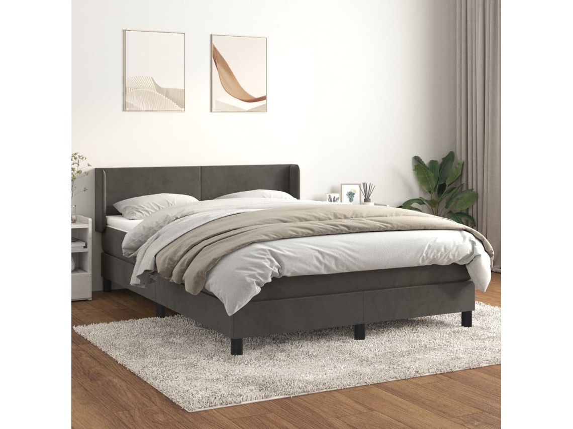 Cama box spring con colchón terciopelo gris oscuro 140x200 cm