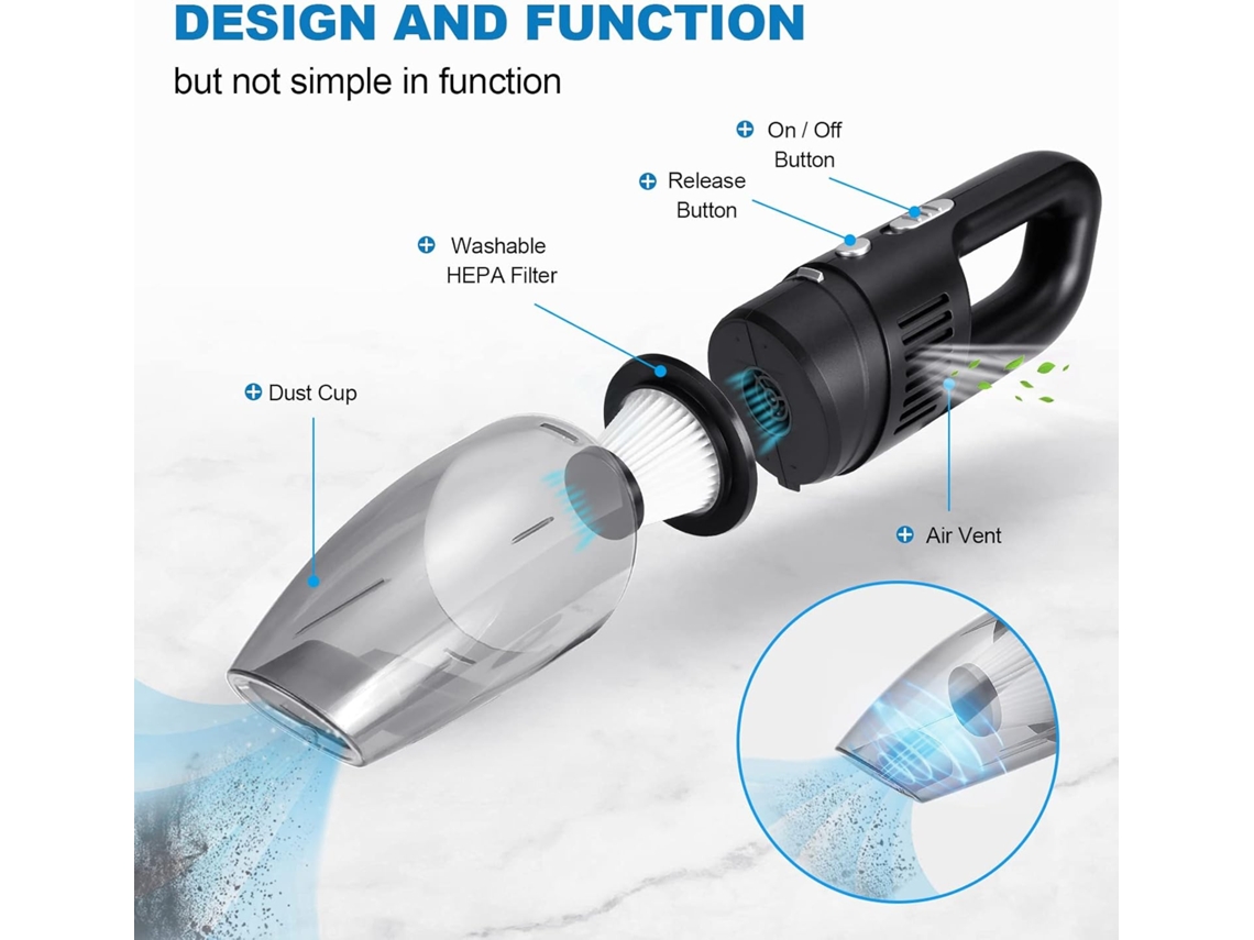 Potente mini aspiradora portátil inalámbrica recargable para coche con filtro HEPA y puerto USB para uso doméstico de Chaberlu