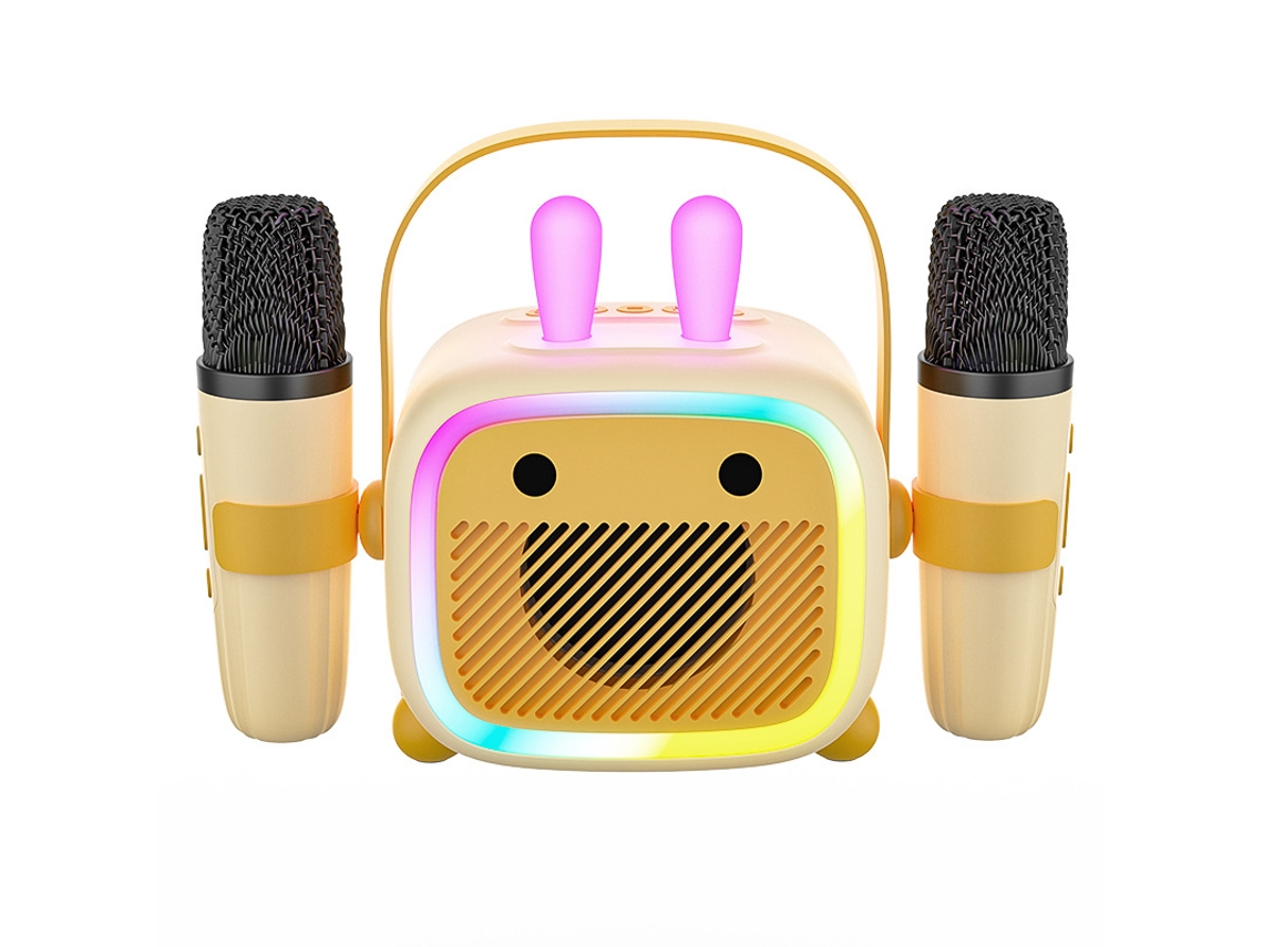 Máquina De Karaoke Infantil / Con 2 Micrófonos Inalámbricos/altavoz Bluetooth, Versión De Dibujos Animados (beige) Czhhmart