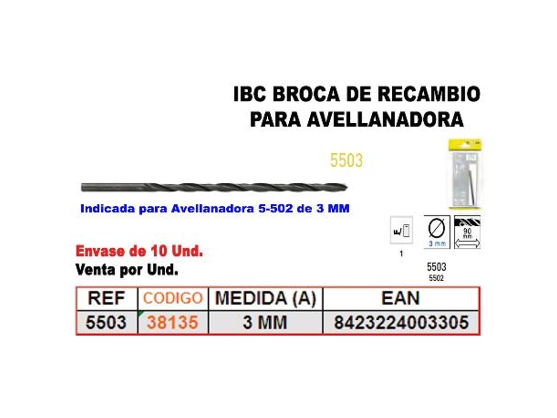 Ibc 5-503 broca 3mm recambio para 5-502