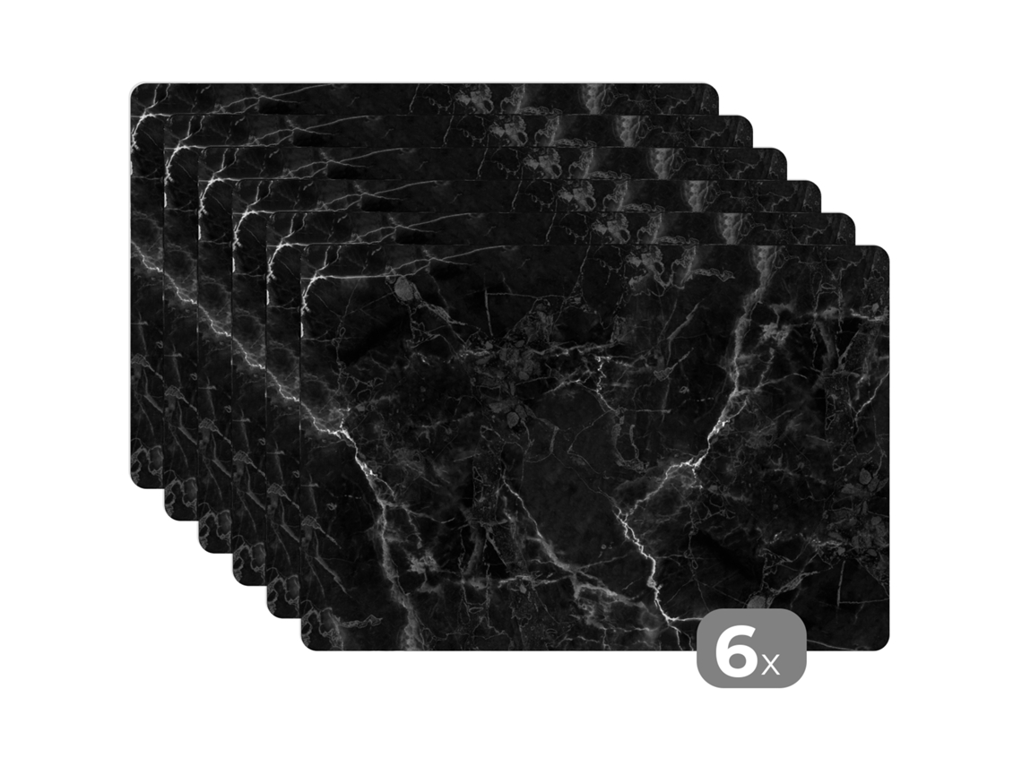 Manteles Individuales Juego De 6mármol - Negro - Blanco - Textura - Aspecto De Mármol 45x30 Cm