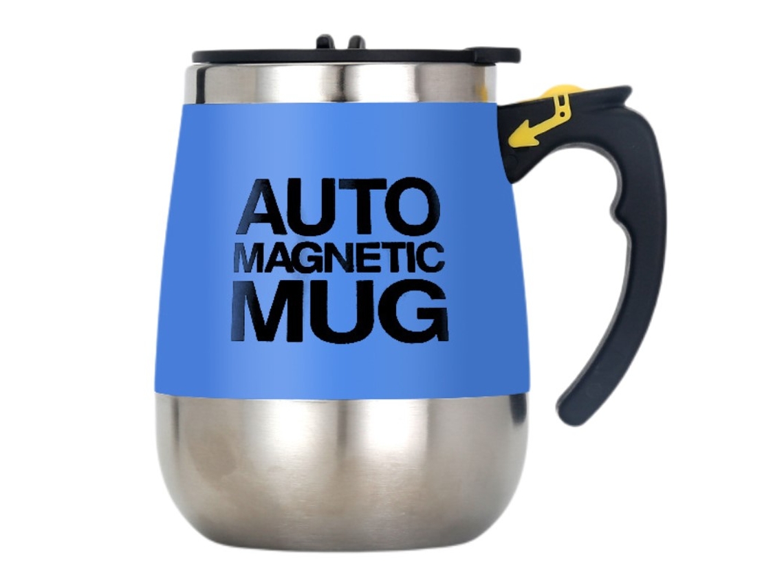 Elegante y creativa taza térmica rellenable azul, de acero inoxidable, con agitador magnético. Mdug