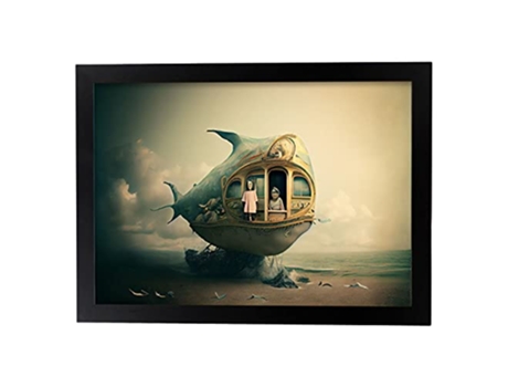 NACNIC Poster Autobús Tiburón En Estilo Surrealismo Cinematográfico Ilustraciones Y Grabados De Historieta Abstracta Y Artística A3 Marcos Negros