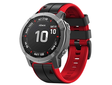 Correa Smartwatch para Garmin Fenix 7X Silicona Bicolor Rayas Verticales (Negro Rojo)