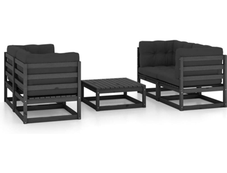 Conjunto 5 de muebles de jardín VIDAXL y cojines madera pino maciza