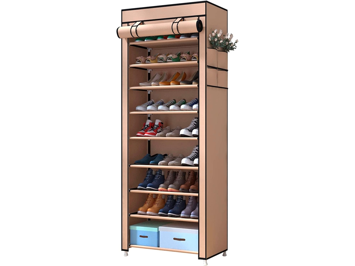 Armario Zapatero Zapatos Puerta Cremallera Bolsillos Laterales Home NYANA ABS Tecido Marrón (160x88x30)